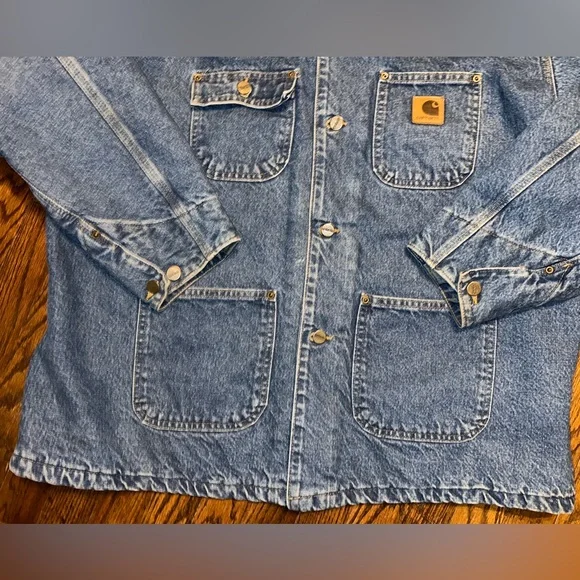 XL 90s Carhartt Denim Blanket Lined Chore Coat - Picture 6 of 9